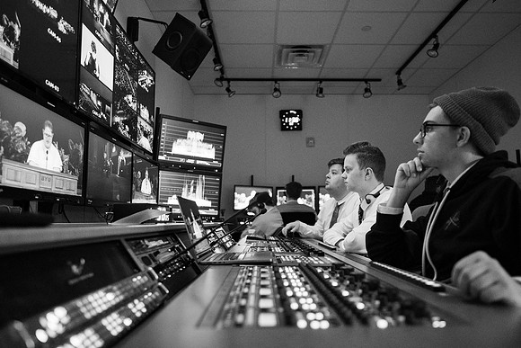 Behind the scenes for BYUI Devotional in the I Center