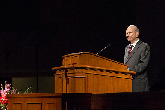 Elder Russell M. Nelson speaks to the faculty and students during the BYU-Idaho Devotional, held in the I-Center. Photo by Tyler Rickenbach