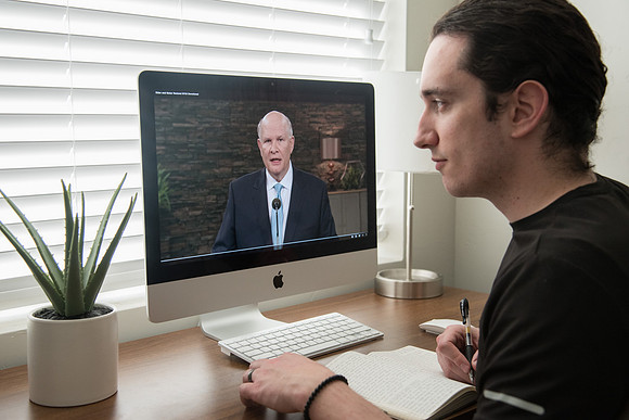 BYU-Idaho student tuning in to the Devotional via Livestream due to COVID-19 Guest Speakers Elder and Sister Renlund. Spring Semester