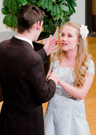 Two students perform an operatic duet at the Music Department Showcase.
