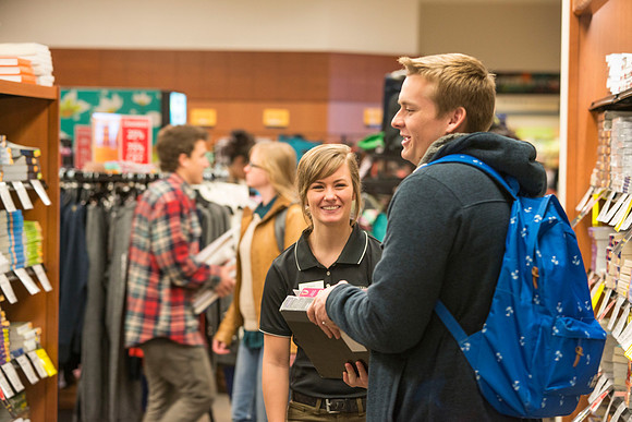 Happy students in the Bookstore, on the first day of school.