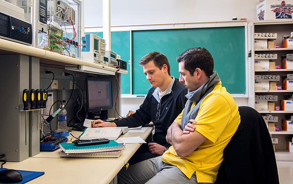 Students work and study in the Electrical Engineering labs in the Austin Building.