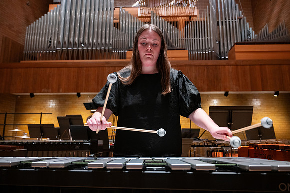 BYUI Percussion rehearsing before a a concert.
