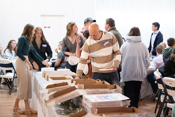 Alumni in the Cache Valley area gather at Eagles Landing Event Center, in Smithfield, Utah and get the chance to listen to and meet President Meredith.