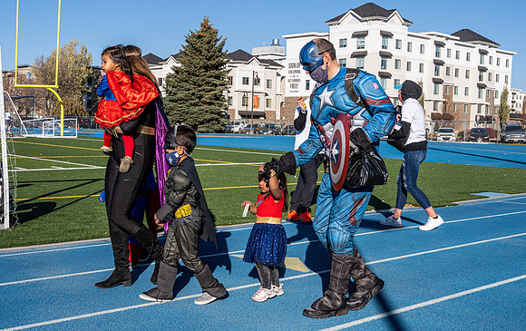 BYU-Idaho employees and their families enjoy a beautiful fall day at the stadium track.