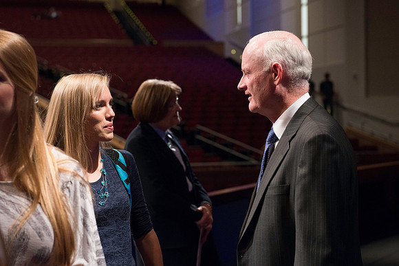 Students greet President and Sister Clark after the first devotional Fall 2014 semester.