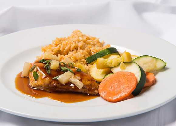 BYU-Idaho Food Service Catering menu item. Teryaki Chicken with rice and vegetables.
