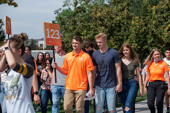 BYUI students return to campus for the Fall 2021 semester. New Freshman participate in Get Connected with their I-Groups on move-in day.