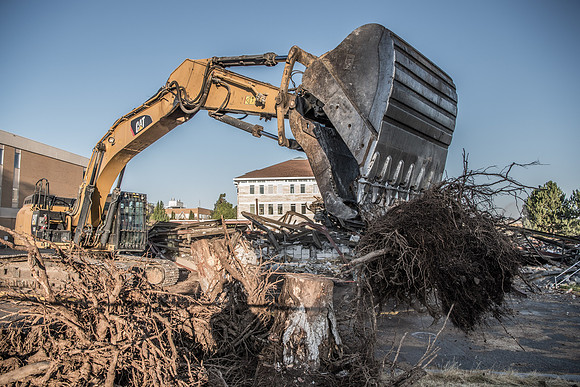 Big D Construction demolishing the Kirkham building during Summer break.