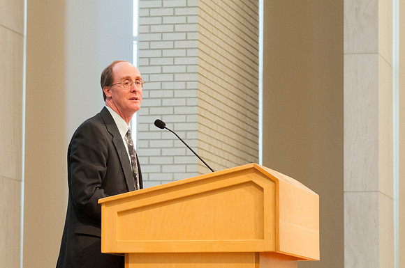 Forum, Alan J. Hawkins, Jr., professor of BYU, School of Family Life speaks to students about marriage