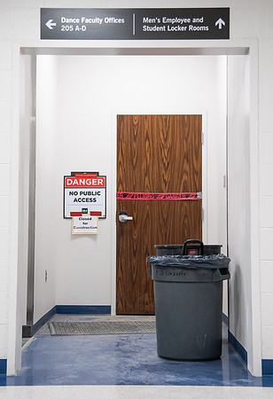 Construction in the BYUI Hart building main gym, locker rooms, and racquetball courts.