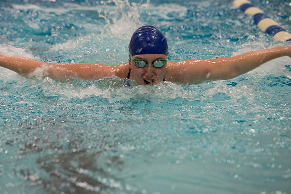 BYU-Idaho swimmers swim in the championship held in the Hart Building