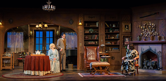 Drama dress rehearsal for the Blithe Spirit play in the Snow theater.