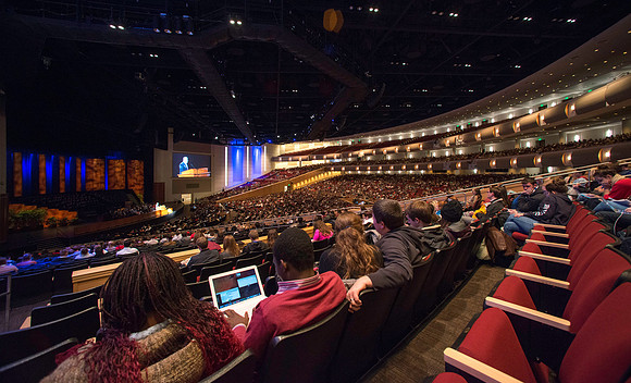 Elder Brent H. Nielson speaks at devotional in the BYU-Idaho Center.