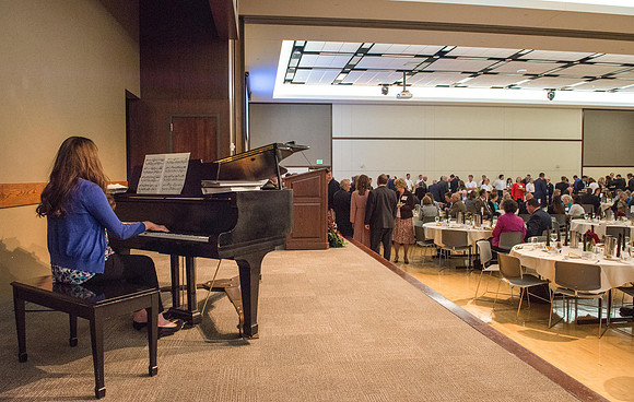 President Henry J Eyring hosts members of the President's Club who gather for a reception and banquet in the BYU-Idaho Marriott Center.