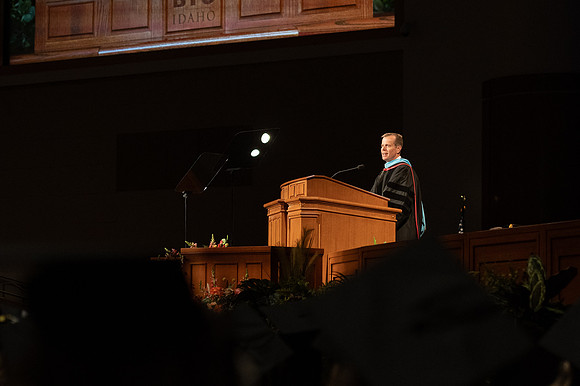 David R. Peck, Dean of the College of Education and Human Development, welcomes graduates at convocation