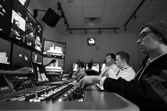 Behind the scenes for BYUI Devotional in the I Center