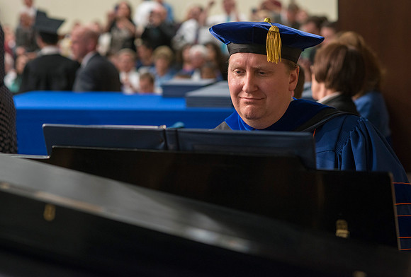 College of Language and Letters Convocation in the Manwaring Center Ballroom. Intercessional music played by Brian Felt.