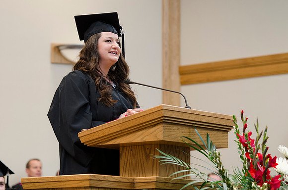 Mallary Goude, Family and Consumer Science Graduate, Speaks to fellow classmates at Convocation Ceremony.