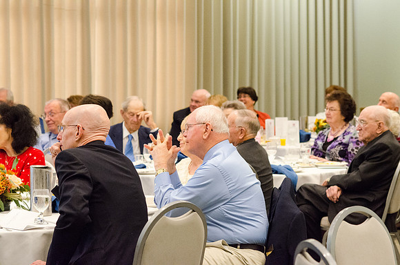 Ricks College Alumni gather together during the Emeritus Breakfast to honor John and Trudy Bidwell.