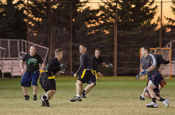 BYU-Idaho students play flag football with the rec sports program on BYU-Idaho campus