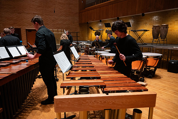 BYUI Percussion rehearsing before a a concert.