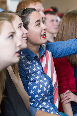 Students gather in the MC Crossroads to watch USA play Germany in Brazil during the 2014 Fifa World Cup as they cheer and anticipate the game.
