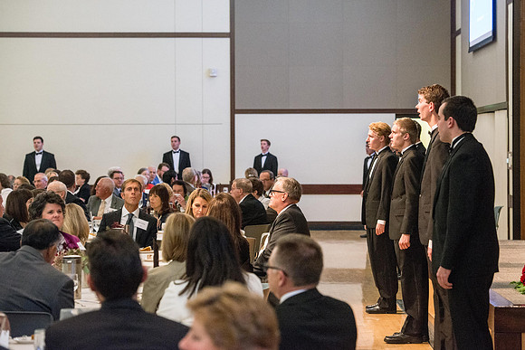 President Henry J Eyring hosts members of the President's Club who gather for a reception and banquet in the BYU-Idaho Marriott Center.
