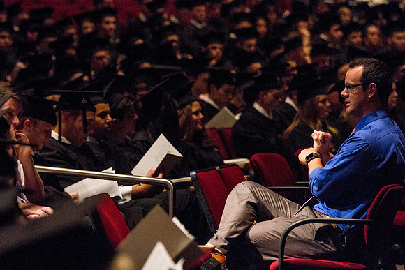 ASL is used during the 2014 Spring Graduation Commencement in the I-Center. Photo by Tyler Rickenbach