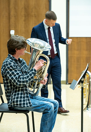 Members of the United States Marine Band work with students in a Masters class.