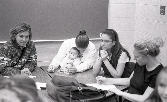 Elementary Education students practice in the classroom. December 1999.