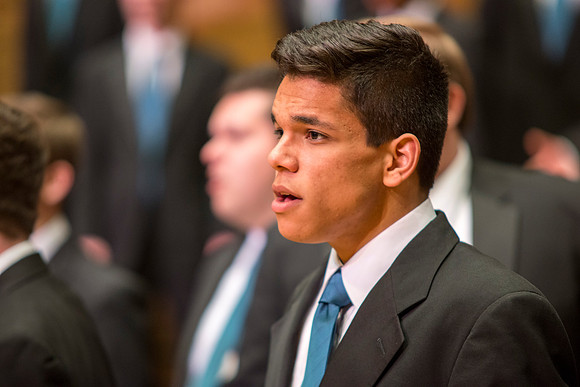 Brigham Young University-Idaho Men's Choir performing for their newest concert.