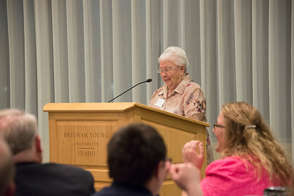 The Eliza R. Snow Society Honors Florence Bowman as she receives the Eliza R. Snow Award.