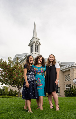 Wellness Center banner photoshoot in front of 7th South Stake Center.