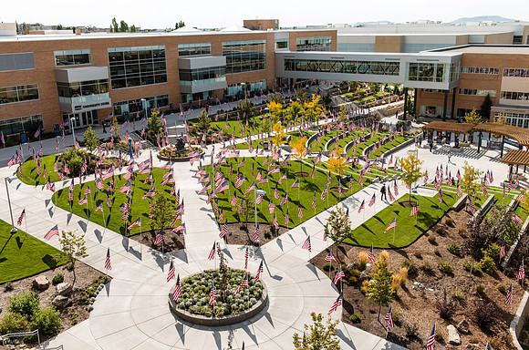 Flags on display in the Central Quad celebrate Constitution Day. "Remembering the brave men and women who gave so much for our Independance and the freedoms we now enjoy."