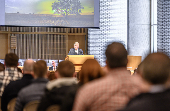 Don Sleight, CEO of AgReserves, Inc for The Church of Jesus Christ of Latter-day Saints speaks on the topic of: Learning From Science, Learning From Faith, in the Taylor Chapel.
