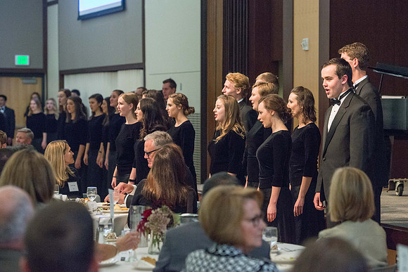 President Henry J Eyring hosts members of the President's Club who gather for a reception and banquet in the BYU-Idaho Marriott Center.