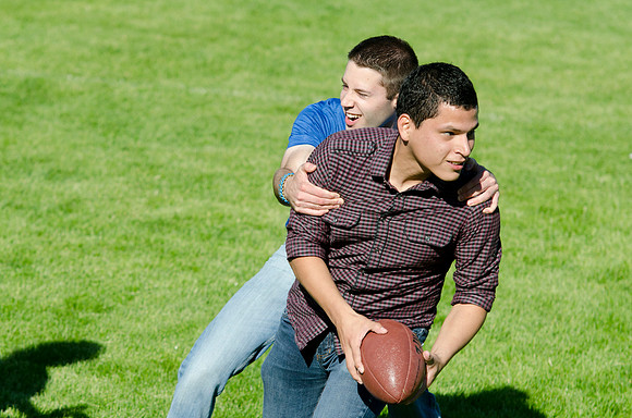 No score is kept during this lighthearted game of touch football.