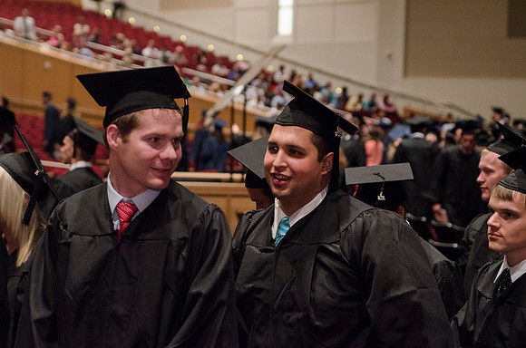 Graduating students from the 2014 Spring Semster gather in the I-Center for commencement.