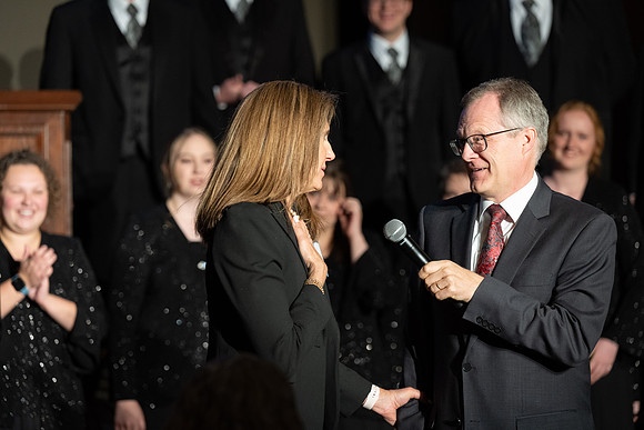 President's Club members enjoy an evening of socializing, musical entertainment and wonderful food in the Manwaring Center Ballroom.
