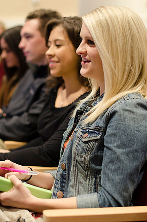 Students listening to devotional.