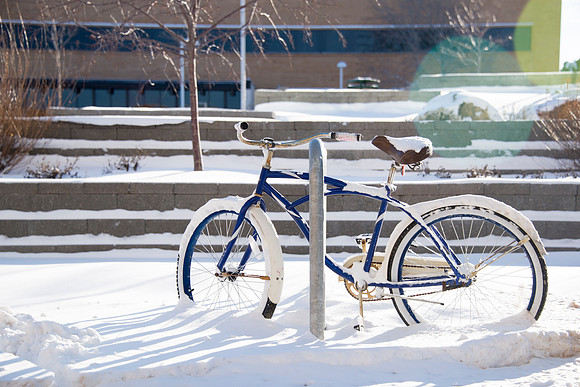 Campus after a light snow fall on a winter morning.