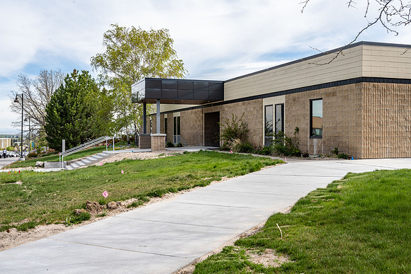 Engineering Technology Center newly renovated from the former Auxiliary Services Building, still needing updated landscaping.