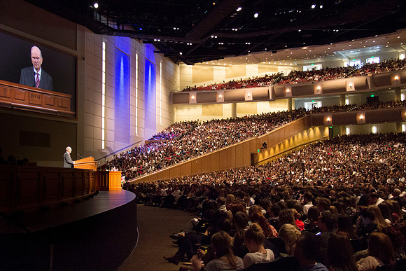 Elder Russel M. Nelson announces the realease of President Kim B. Clark. Taken by Erik Hill