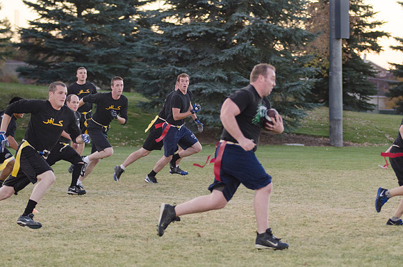 BYU-Idaho students play flag football with the rec sports program on BYU-Idaho campus