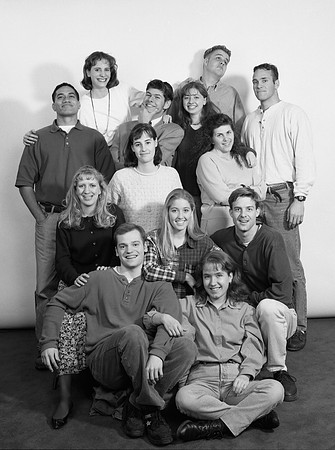 Students and teachers modeling for an english brochure