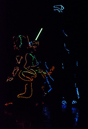 Brigham Young University-Idaho Center Stage presents the Light Wire Theater, a troupe of dancing puppeteers that perform in the dark and illuminate the characters and scenes with stringed lights.