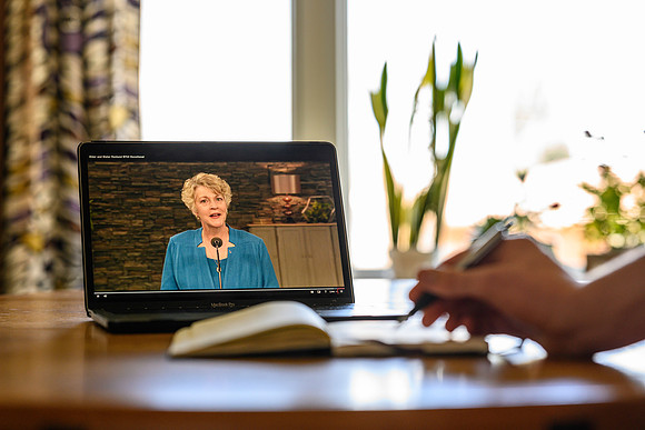 With COVID-19 having shut down campus, the Renlunds speaking was streamed from Salt Lake City to students across the globe.