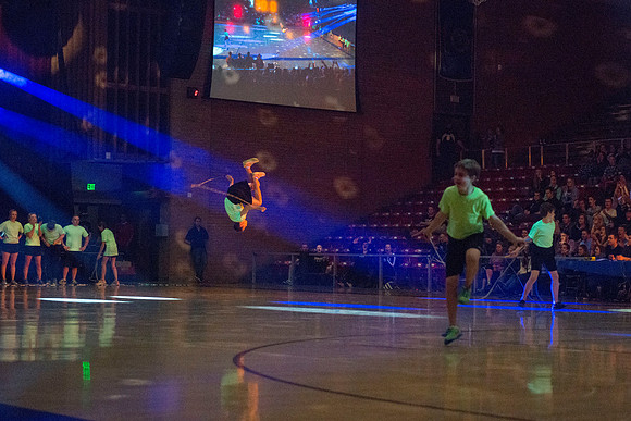 Brigham Young University-Idaho students, faculty and guests participate in the annual slam dunk competition held in the Hart Gym. Events included are the three-point shoot-out, a Spirit team performan