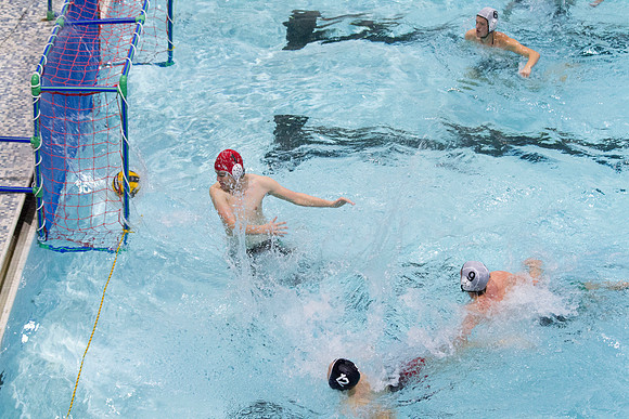 BYU-I students participate in the Competitive Men's Waterpolo league in the Hart Swimming Pool.